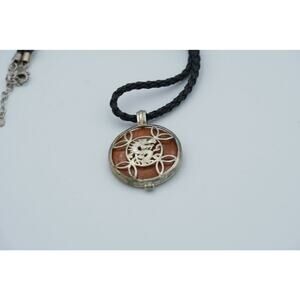 Sterling Silver Dragon Medallion Pendant Necklace Interchangeable Stone Leather